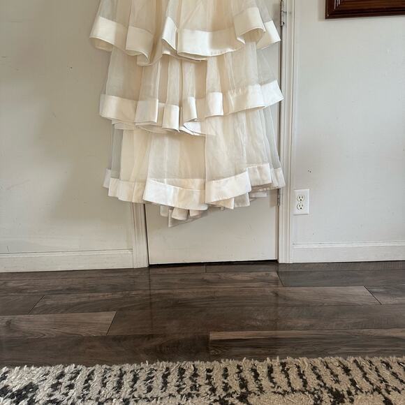 Rachel Gilbert Silk Tiered Crystal Embellished Strapless Princess Wedding Gown - Picture 12 of 15